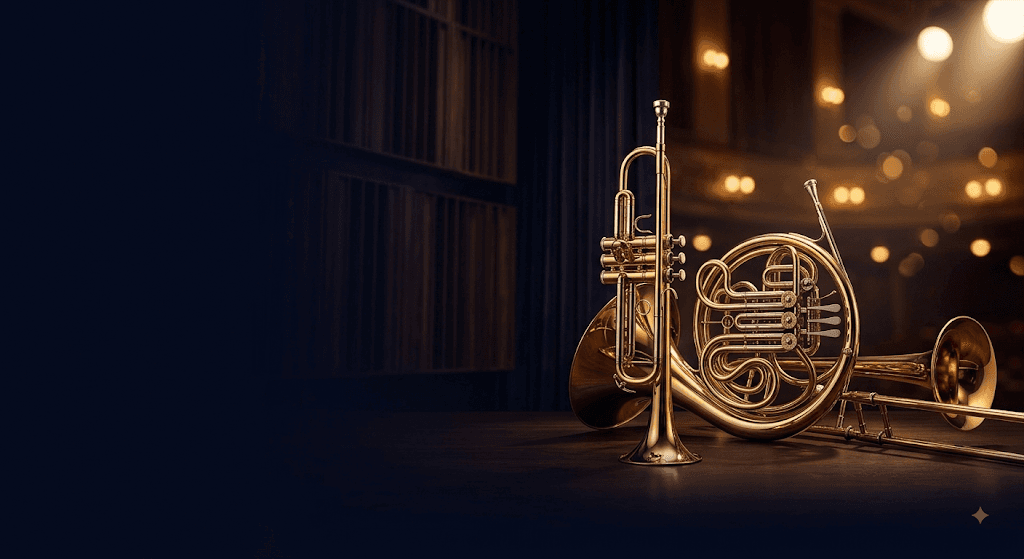 Triumphant Harmony Brass instrument collection on stage